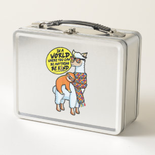 Autism Awareness Sloth Riding LLama Autism Be Kind Metal Lunch Box