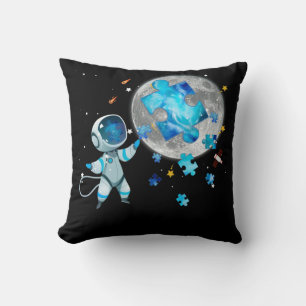 Autism Awareness Space Stars Astronaut On The Moon Throw Pillow