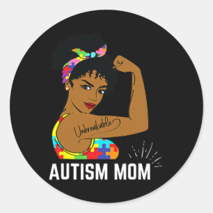Autism Awareness Strong Mom Afro Mother Black Wome Classic Round Sticker
