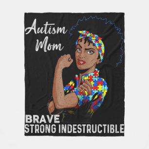 Autism Awareness Strong Mom Afro Mother Black Wome Fleece Blanket