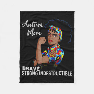 Autism Awareness Strong Mom Afro Mother Black Wome Fleece Blanket