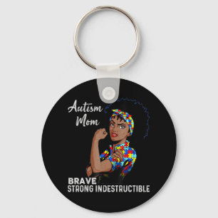 Autism Awareness Strong Mom Afro Mother Black Wome Keychain