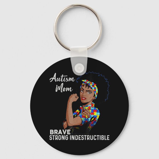 Autism Awareness Strong Mom Afro Mother Black Wome Keychain (Front)