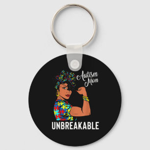 Autism Awareness Strong Mom Afro Mother Black Wome Keychain