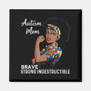 Autism Awareness Strong Mom Afro Mother Black Wome Magnet