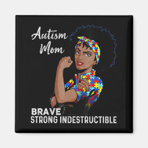 Autism Awareness Strong Mom Afro Mother Black Wome Magnet