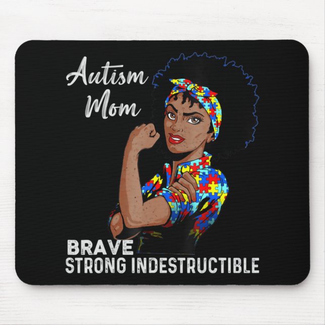 Autism Awareness Strong Mom Afro Mother Black Wome Mouse Pad (Front)