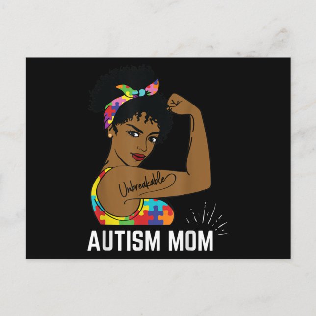 Autism Awareness Strong Mom Afro Mother Black Wome Postcard (Front)