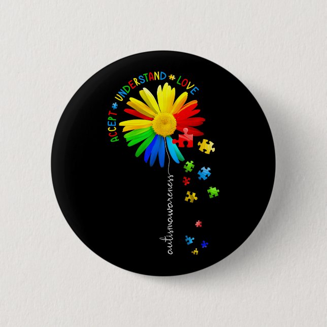 Autism Awareness Sunflower Accept Understand Love  2 Inch Round Button (Front)