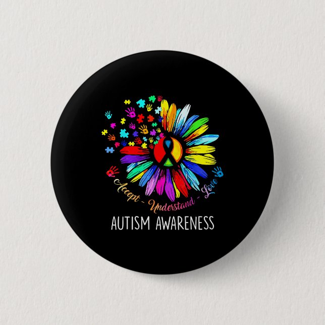Autism Awareness Sunflower Accept Understand Love  2 Inch Round Button (Front)