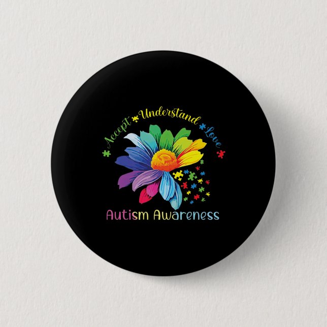 Autism Awareness Sunflower Accept Understand Love  2 Inch Round Button (Front)