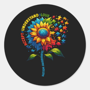 Autism Awareness Sunflower Men Women Kids Autism S Classic Round Sticker