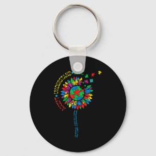 Autism awareness sunflower puzzle accept asd women keychain