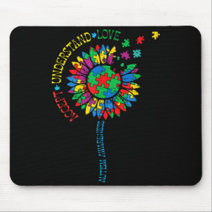 Autism awareness sunflower puzzle accept asd women mouse pad