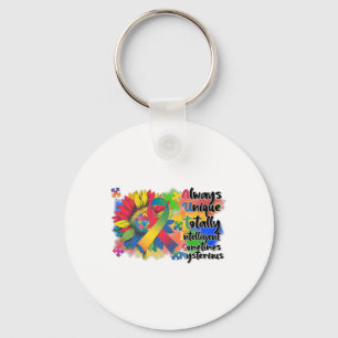 Autism Awareness Sunflower Shirt Autism Always Uni Keychain