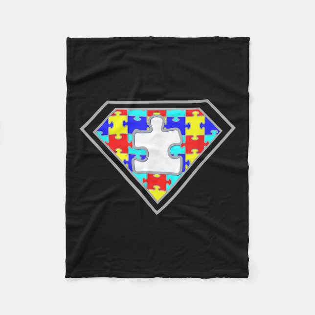 Autism Awareness Superhero Autism Gifts Boys Teach Fleece Blanket (Front)
