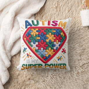 Autism Awareness Superhero Shield Autism Is My S Throw Pillow
