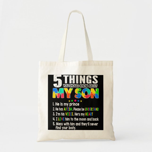 Autism Awareness Support Autism Son Kids for Mom D Tote Bag (Front)