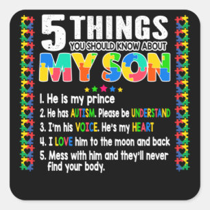 Autism Awareness Support Autism Son Kids Square Sticker