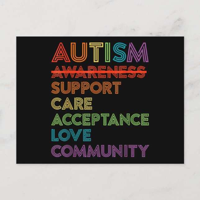Autism Awareness Support Care Acceptance Ally T-Sh Postcard (Front)