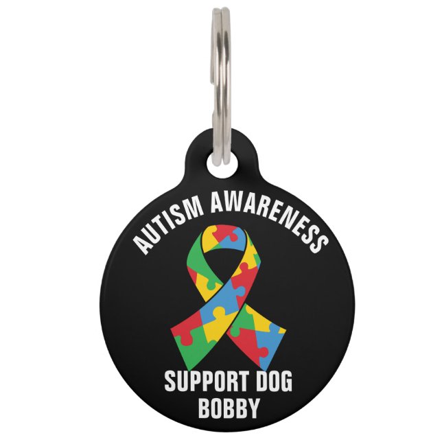 Autism Awareness Support Dog Personalized Pet Tag (Front)