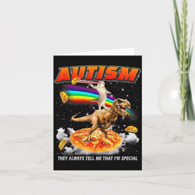 Autism Awareness T-rex Cat Meme Neurodiversity Pri Card (Front)
