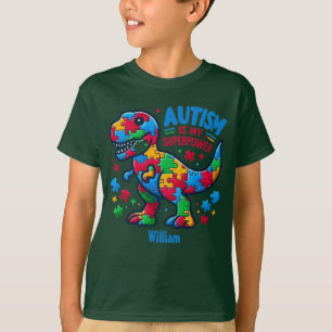 Autism Awareness T-Rex Dino Superpower Personalize T-Shirt