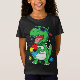  Autism Awareness T Rex Dinosaur Puzzle Piece Kids T-Shirt