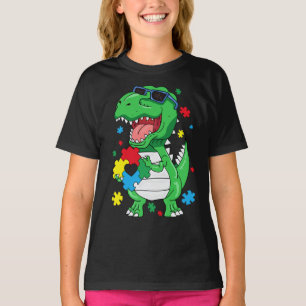Autism Awareness T Rex Dinosaur Puzzle Piece Kids T-Shirt