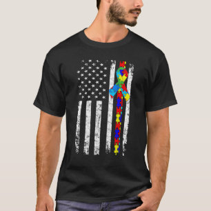 Autism Awareness T Shirt American Flag Distressed
