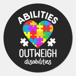 Autism Awareness Teacher Abilities Outweigh Disabi Classic Round Sticker