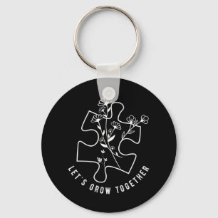 Autism Awareness Teacher Puzzle Piece Let's Grow T Keychain