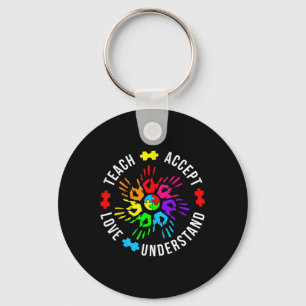 Autism Awareness Teacher Puzzle Teach Accept Under Keychain