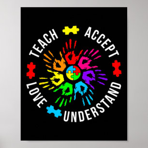 Autism Awareness Teacher Puzzle Teach Accept Under Poster