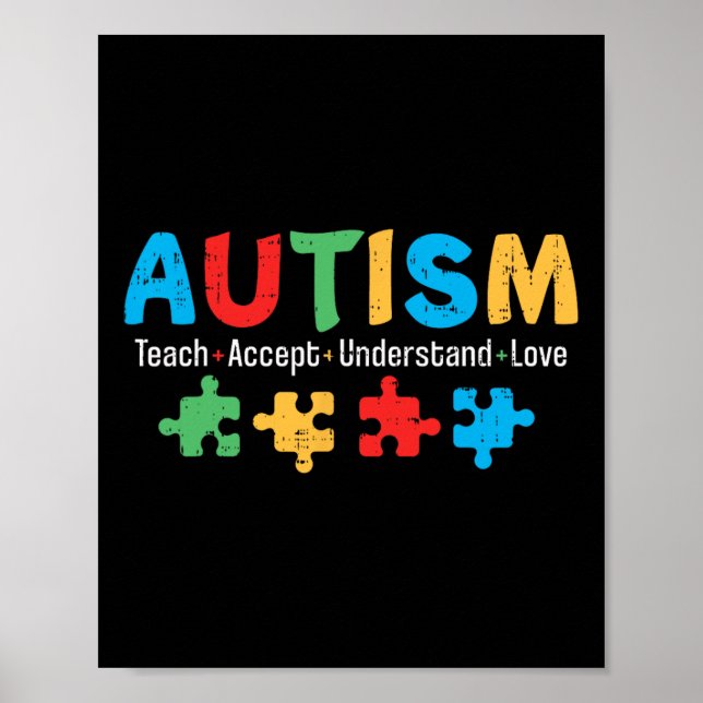 Autism Awareness Teacher Puzzle Teach Accept Under Poster (Front)