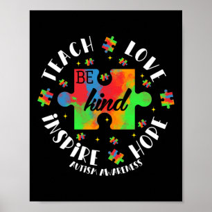 Autism Awareness Teacher Puzzle Teach Hope Love In Poster