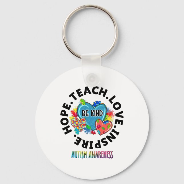 Autism Awareness Teacher Teach Hope Love Inspire M Keychain (Front)