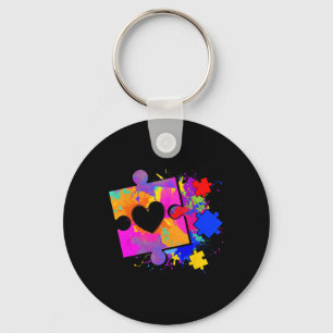 Autism Awareness Tie Dye Puzzle Piece Heart Boys G Keychain