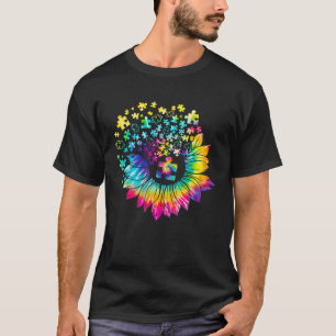 Autism Awareness  Tie Dye Sunflower Puzzle T-Shirt