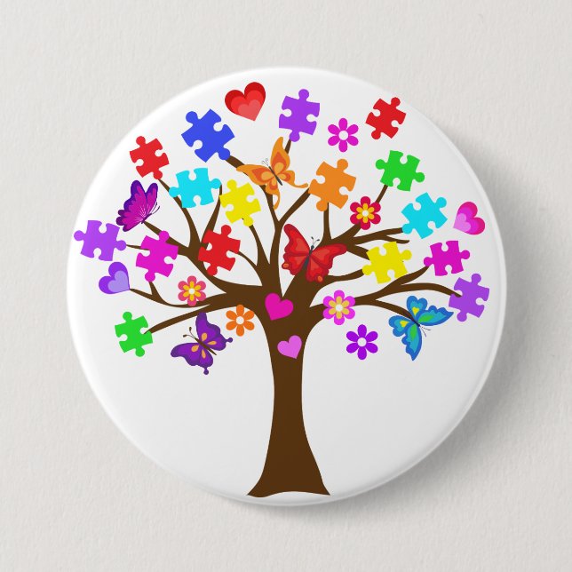Autism Awareness Tree 3 Inch Round Button (Front)