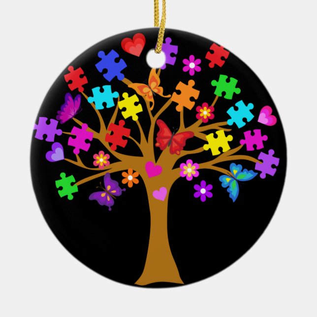 Autism Awareness Tree Ceramic Ornament (Front)