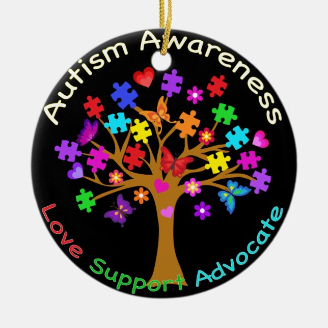 Autism Awareness Tree Ceramic Ornament (Front)