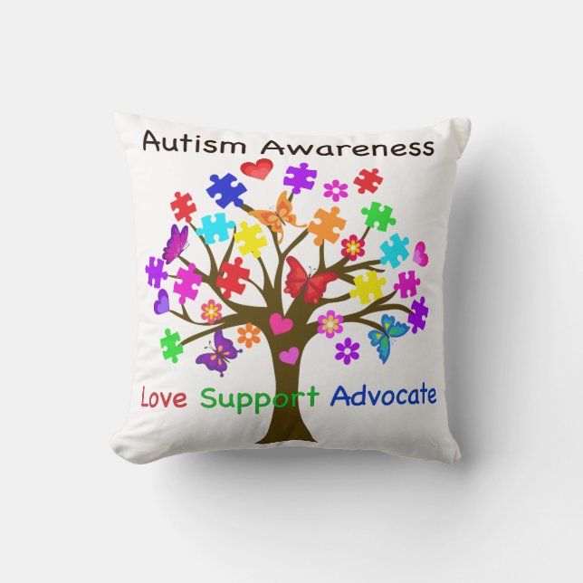 Autism Awareness Tree Throw Pillow (Front)