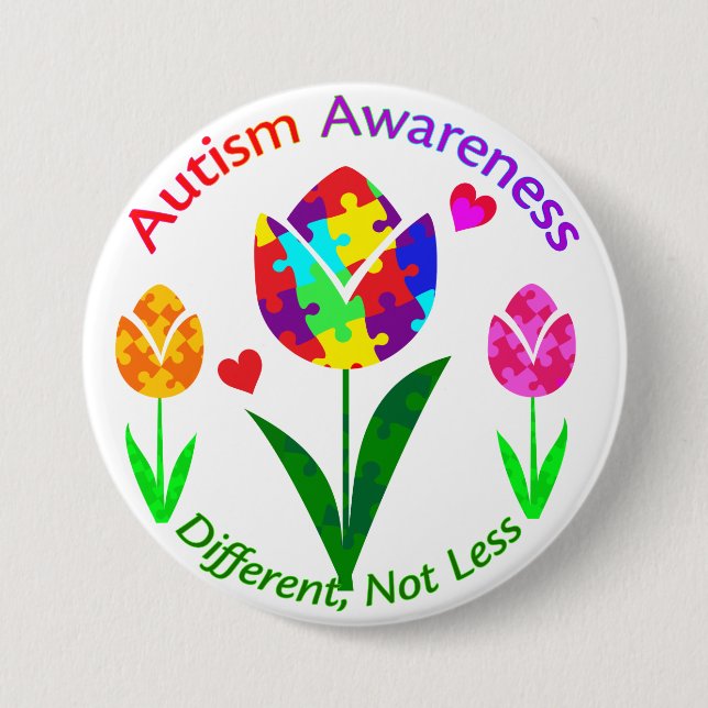 Autism Awareness Tulip 3 Inch Round Button (Front)