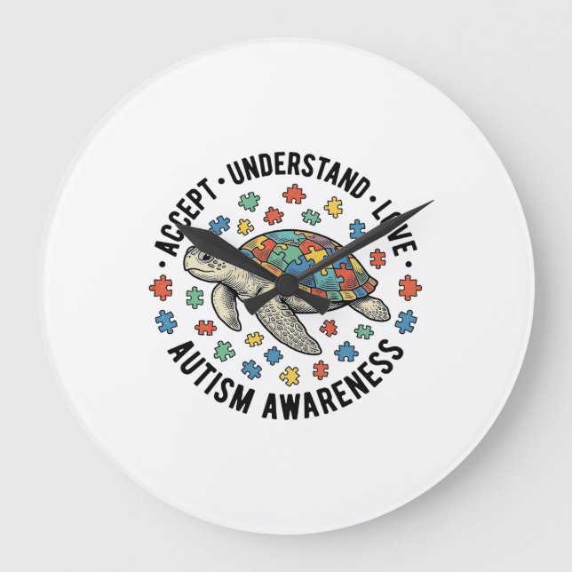 Autism Awareness Turtle Puzzle Vector Design_1 Large Clock (Front)
