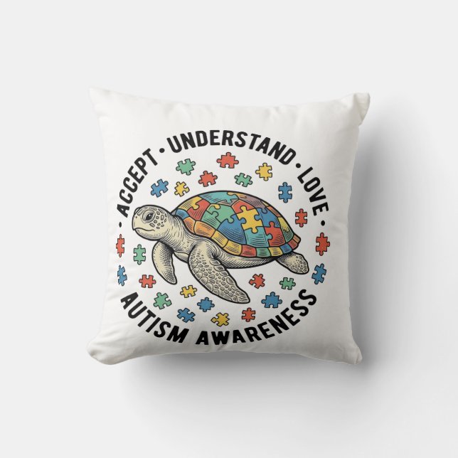 Autism Awareness Turtle Puzzle Vector Design_1 Throw Pillow (Front)