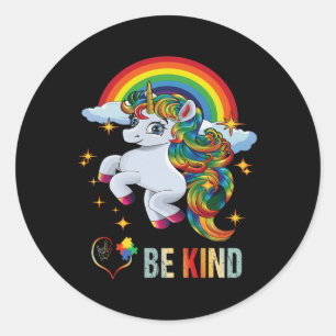 Autism Awareness Unicorn Be Kind Asl Love Sign Lan Classic Round Sticker