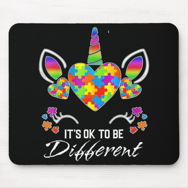 Autism Awareness Unicorn Mask It's Ok To Be Differ Mouse Pad (Front)