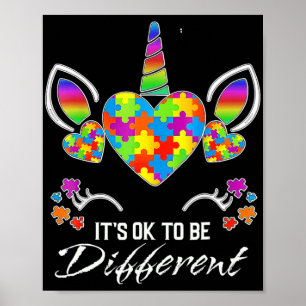 Autism Awareness Unicorn Mask It's Ok To Be Differ Poster