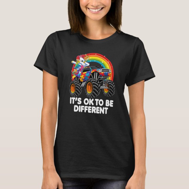 Autism Awareness Unicorn Monster Truck For Girls K T-Shirt (Front)